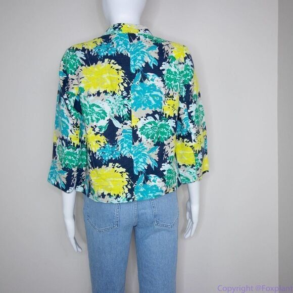 Kim‎ Rogers linen hawaii floral print blazer jacket, women's size Petite Small - Picture 14 of 16